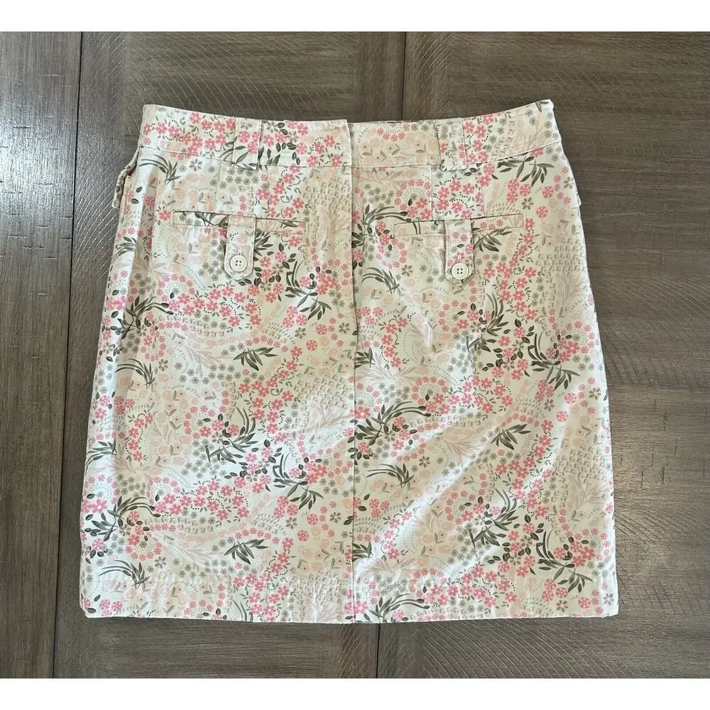 Ann Taylor LOFT Beige Pink Floral 100% Cotton Mini Straight Pencil Skirt Size 6 - Picture 10 of 10